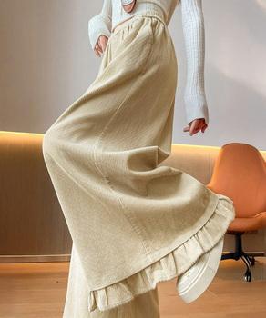 フリル裾ワイドパンツ コーデュロイパンツ 送料無料 即日発送-2