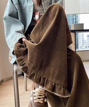 フリル裾ワイドパンツ コーデュロイパンツ 送料無料 即日発送-5