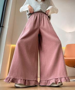 フリル裾ワイドパンツ コーデュロイパンツ 送料無料 即日発送-6