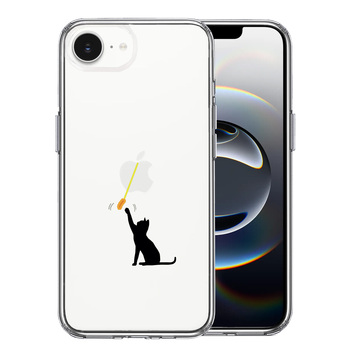 iPhone16e ケース クリア にゃんこ 猫じゃらし スマホケース 側面ソフト 背面ハード ハイブリッド  送料無料-0