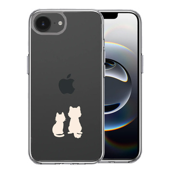 iPhone16e ケース クリア わんこ にゃんこ ほっこり お月見 ホワイト スマホケース 側面ソフト 背面ハード ハイブリッド  送料無料-0