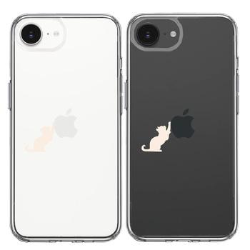 iPhone16e ケース クリア 猫 リンゴ キャッチ ホワイト スマホケース 側面ソフト 背面ハード ハイブリッド  送料無料-1