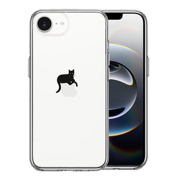 iPhone16e ケース クリア 猫 りんごペチペチ スマホケース 側面ソフト 背面ハード ハイブリッド 送料無料-0