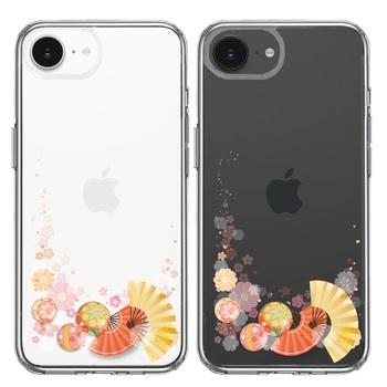 iPhone16e ケース クリア 和柄 扇 毬 花柄 スマホケース 側面ソフト 背面ハード ハイブリッド 送料無料-1