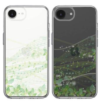 iPhone16e ケース クリア 癒しの森 音符 デザイン スマホケース 側面ソフト 背面ハード ハイブリッド 送料無料-1