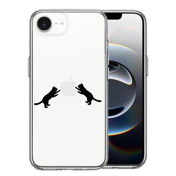 iPhone16e ケース クリア にゃんこ ねこ りんご 取り合い 黒 スマホケース 側面ソフト 背面ハード ハイブリッド 送料無料-1