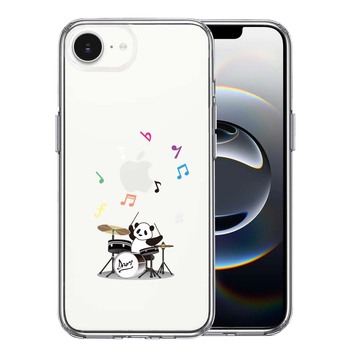 iPhone16e ケース クリア ドラム パンダ 音符 スマホケース 側面ソフト 背面ハード ハイブリッド 送料無料-0