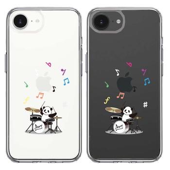 iPhone16e ケース クリア ドラム パンダ 音符 スマホケース 側面ソフト 背面ハード ハイブリッド 送料無料-1