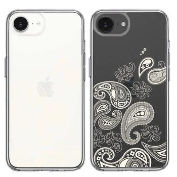 iPhone16e ケース クリア ペイズリー 柄 クリーム色 スマホケース 側面ソフト 背面ハード ハイブリッド 送料無料-1
