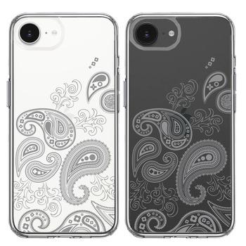 iPhone16e ケース クリア ペイズリー 柄 グレイ スマホケース 側面ソフト 背面ハード ハイブリッド 送料無料-1