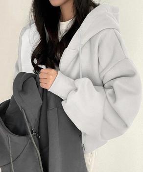 ジップパーカー裏起毛ショート丈フーディー 送料無料 即日発送-4