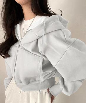 ジップパーカー裏起毛ショート丈フーディー 送料無料 即日発送-5