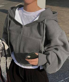 ジップパーカー裏起毛ショート丈フーディー 送料無料 即日発送-6