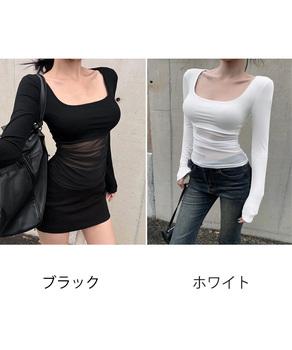 チュール切り替え 長袖Tシャツレディース 送料無料 即日発送-1