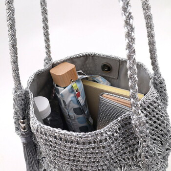 メタリック柄編み ロングハンドル トートバッグ 定番 COOCO 送料無料 即日発送-12