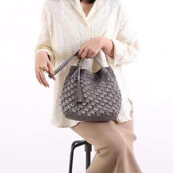 メタリック柄編み ロングハンドル トートバッグ 定番 COOCO 送料無料 即日発送-14