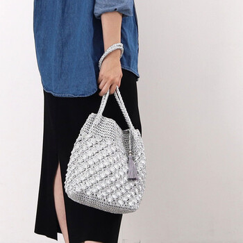 メタリック柄編み ロングハンドル トートバッグ 定番 COOCO 送料無料 即日発送-16