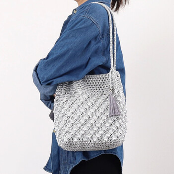 メタリック柄編み ロングハンドル トートバッグ 定番 COOCO 送料無料 即日発送-17