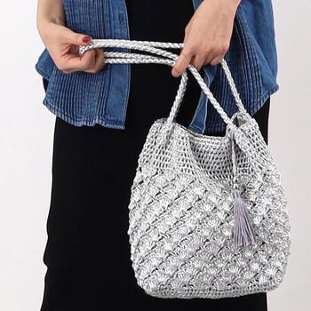 メタリック柄編み ロングハンドル トートバッグ 定番 COOCO 送料無料 即日発送-19