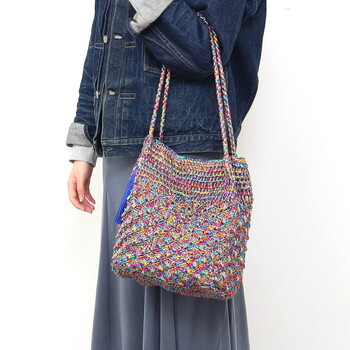 メタリック柄編み ロングハンドル トートバッグ 定番 COOCO 送料無料 即日発送-24