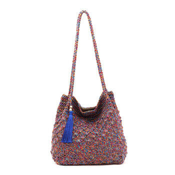 メタリック柄編み ロングハンドル トートバッグ 定番 COOCO 送料無料 即日発送-4