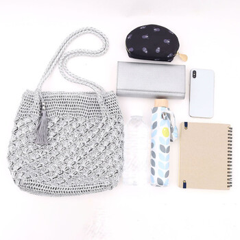 メタリック柄編み ロングハンドル トートバッグ 定番 COOCO 送料無料 即日発送-5