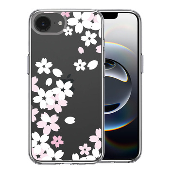 iPhone16e ケース クリア 桜 ホワイト スマホケース 側面ソフト 背面ハード ハイブリッド 送料無料-0