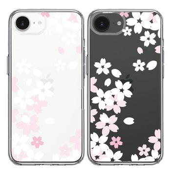 iPhone16e ケース クリア 桜 ホワイト スマホケース 側面ソフト 背面ハード ハイブリッド 送料無料-1