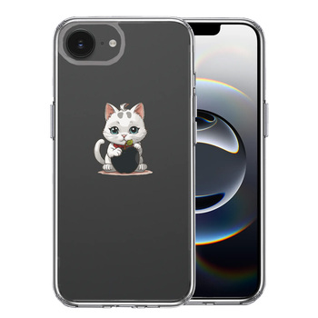 iPhone16e ケース クリア にゃんこ りんご なでなで スマホケース 側面ソフト 背面ハード ハイブリッド 送料無料-0