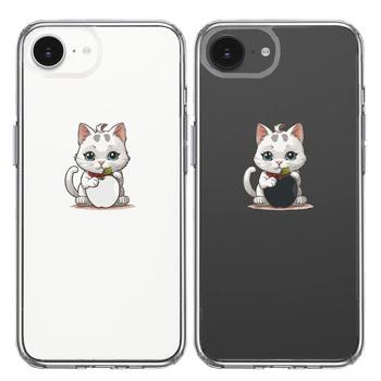 iPhone16e ケース クリア にゃんこ りんご なでなで スマホケース 側面ソフト 背面ハード ハイブリッド 送料無料-1