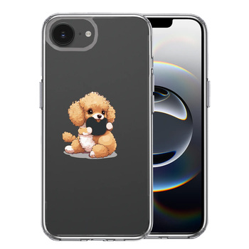 iPhone16e ケース クリア トイプードル りんご もぐもぐ スマホケース 側面ソフト 背面ハード ハイブリッド  送料無料-0