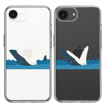 iPhone16e ケース クリア 鮫 サメ りんご パックン スマホケース 側面ソフト 背面ハード ハイブリッド  送料無料-1