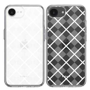 iPhone16e ケース クリア 格子柄 アペンド チェック ホワイト スマホケース 側面ソフト 背面ハード ハイブリッド 送料無料-1