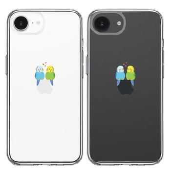 iPhone16e ケース クリア インコ カップル LOVE ラブ スマホケース 側面ソフト 背面ハード ハイブリッド  送料無料-1