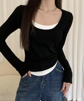 長袖Tシャツ フェイクレイヤード 着やせ 送料無料 即日発送-2