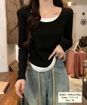 長袖Tシャツ フェイクレイヤード 着やせ 送料無料 即日発送-3