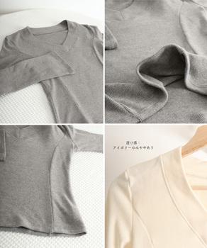 Vネック 長袖Tシャツ カットソー 送料無料 即日発送-9