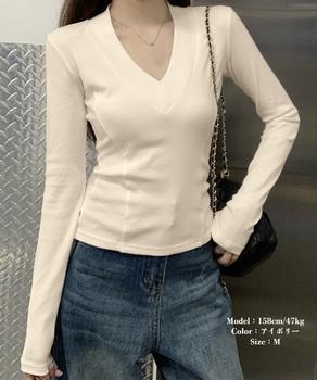 Vネック 長袖Tシャツ カットソー 送料無料 即日発送-3