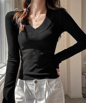 Vネック 長袖Tシャツ カットソー 送料無料 即日発送-6