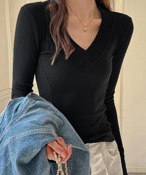 Vネック 長袖Tシャツ カットソー 送料無料 即日発送-7