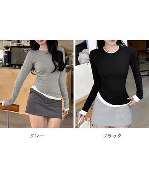 長袖Tシャツ ドッキング 無地カットソー 送料無料 即日発送-1