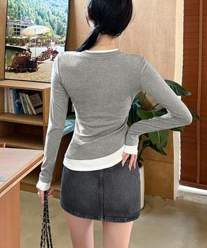 長袖Tシャツ ドッキング 無地カットソー 送料無料 即日発送-3