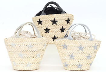ラメ糸星柄刺繍メイズブレード カゴバッグ かごバッグ COOCO クーコ 送料無料 即日発送-3