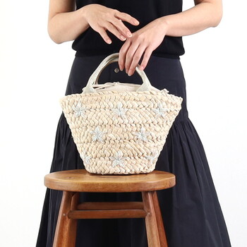 ラメ糸星柄刺繍メイズブレード カゴバッグ かごバッグ COOCO クーコ 送料無料 即日発送-4