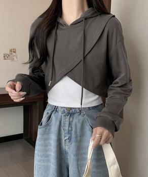 クロップド丈パーカー キャミソールセット 送料無料 即日発送-4