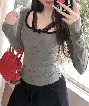 ドット柄トップス レイヤード風カットソー 送料無料 即日発送-3