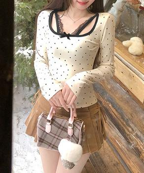 ドット柄トップス レイヤード風カットソー 送料無料 即日発送-6