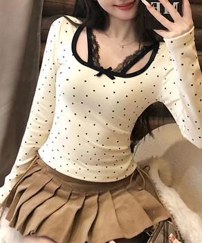 ドット柄トップス レイヤード風カットソー 送料無料 即日発送-7