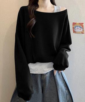 レイヤード風スウェットワンショルダー秋服 送料無料 即日発送-3