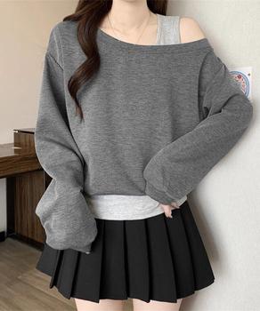 レイヤード風スウェットワンショルダー秋服 送料無料 即日発送-4